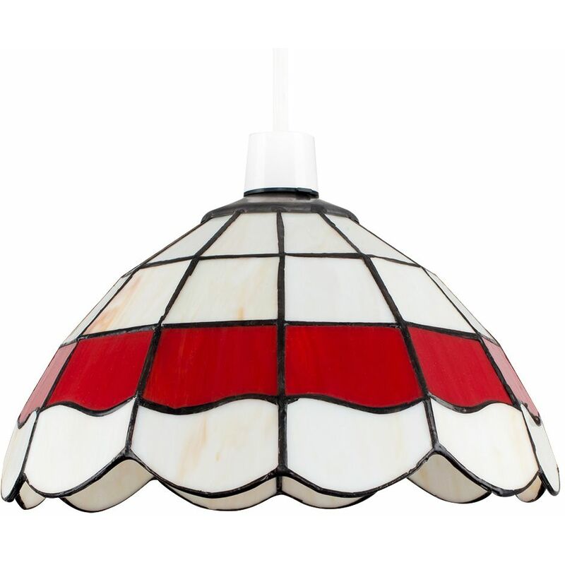 Vintage Style Pendant Light Shade Cream Red Stained Glass Ceiling