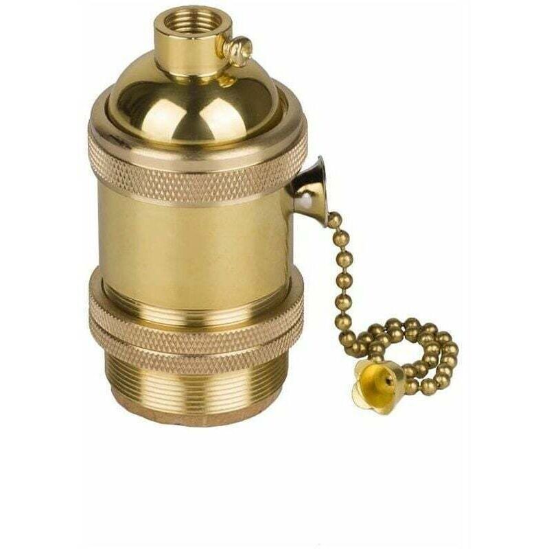 Vintage Support pour Ampoule E27 Douille Culot de Lampe Avec Interrupteur de Chaîne en Cuivre Laiton Couleur Cuivre