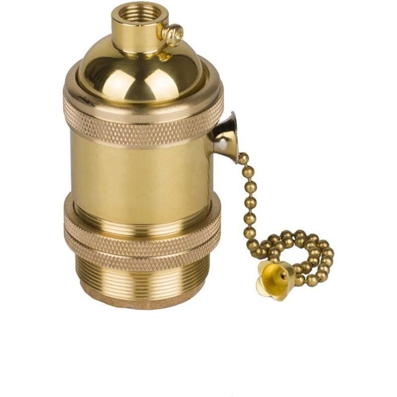 Vintage Support pour Ampoule E27 Douille Culot de Lampe Avec Interrupteur de Chaîne en Cuivre Laiton Couleur Cuivre