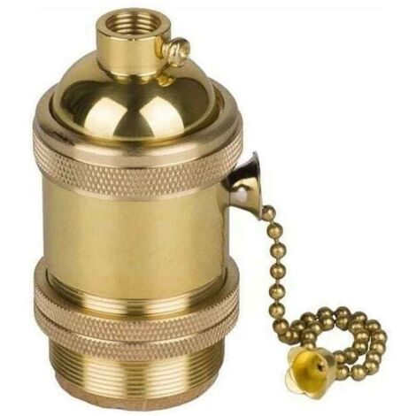 Vintage Support pour Ampoule E27 Douille Culot de Lampe Avec Interrupteur de Chaîne en Cuivre Laiton Couleur Cuivre
