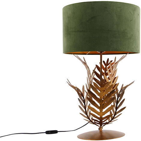 Vintage table lamp gold with velvet shade green 35 cm - Botanica