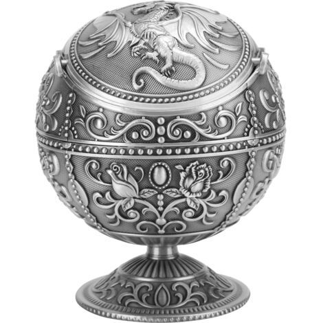 Vintage Tellurion-förmiger Aschenbecher mit Drachenmotiv aus Zinklegierung, winddichter Deckel, handgefertigte Wohndekoration