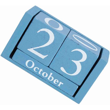 Vintage-Tischkalender aus Holzblöcken zur Anzeige von Monat und Datum – Dekoration für Zuhause/Büro (Blau, 9,4 x 5,2 x 4,1 cm)