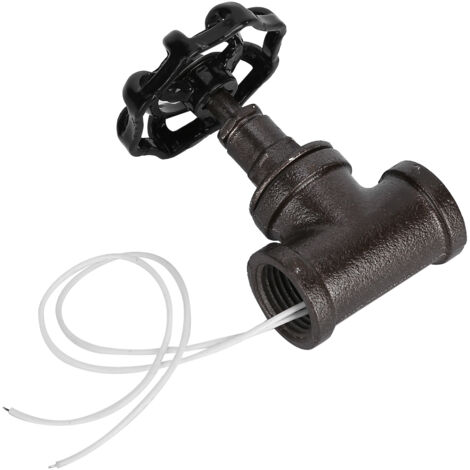 Vintage Tischlampe aus schwarzem Eisen mit Absperrventil und weißem Kabel – Steampunk-Stil