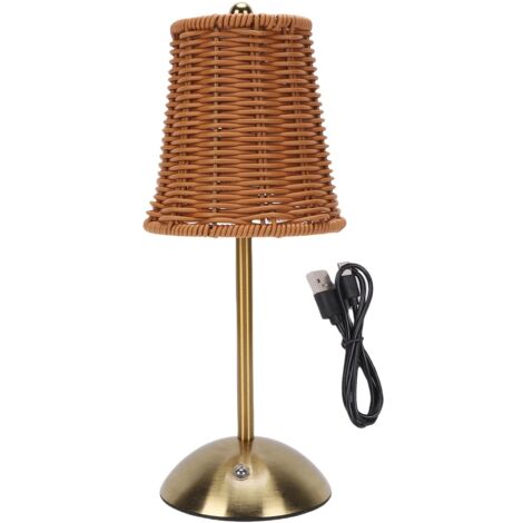 Vintage Tischleuchte aus PC-Rattan, wiederaufladbar, kabellos, dimmbare LED mit 3 Farbtemperatureinstellungen, für Schlaf-/Wohnzimmer