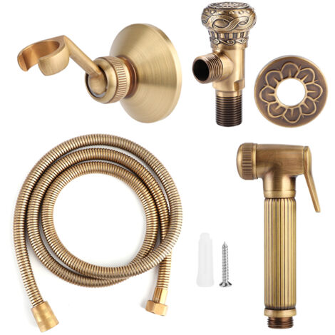Vintage-Toilettenbidet aus Messing mit Halterung und Schlauch – Badezimmeraccessoire