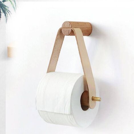 Vintage-Toilettenpapierhalter aus Holz & Kunstleder – Multifunktionaler Wandhalter mit Handtuchstange und rustikalem Design