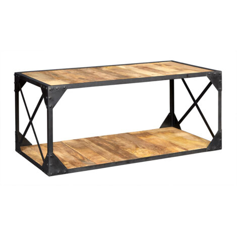 Vintage Up cycled Industrial Coffee Table with Shelf Metal and Wood