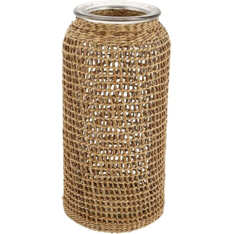 Vintage-Vase im japanischen Stil aus geflochtenem Korbgeflecht, florales Gesteck für die Inneneinrichtung und natürliche Dekoration