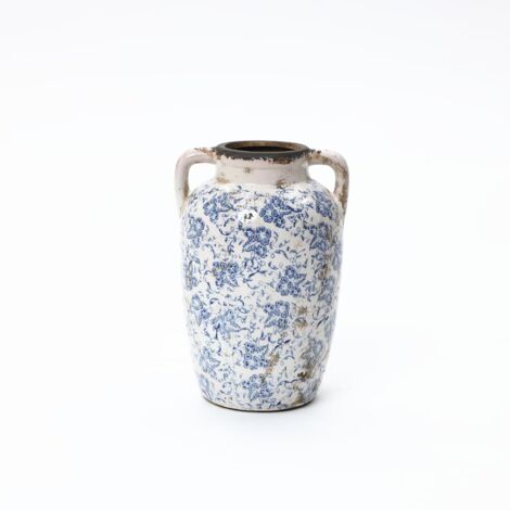 Vintage vase,ceramic white,Hand-painted,double handles,Ø19 x H29 cm