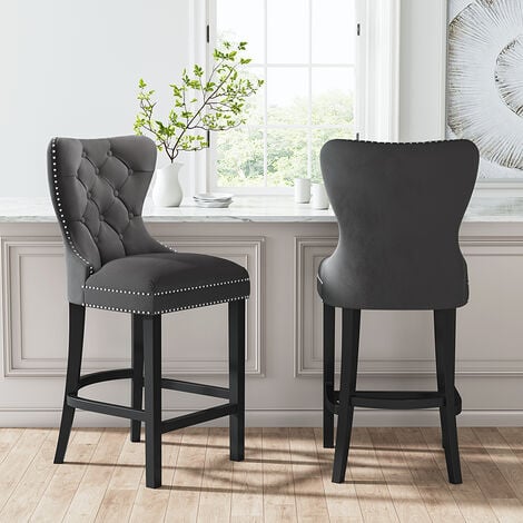Vintage Velvet Buttoned Studded Dining Chair, Dark Grey