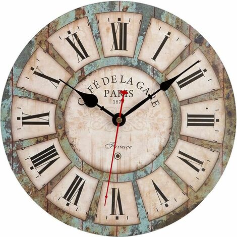 Vintage Wall Clock - Silent Industrial Design Clock Modern Wooden Wall Pendulum for Bedroom Kitchen Bathroom Office Hotel (Black)