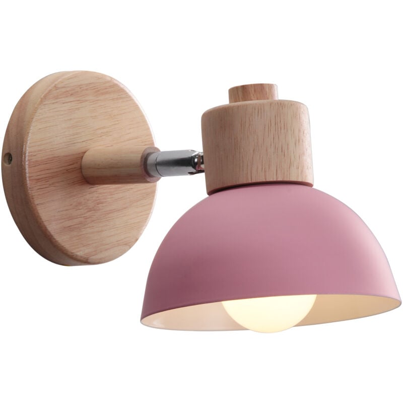 Modern Indoor Wall Lamp Metal Wooden Wall Light Rotatable Wall Sconce Ø15CM Pink