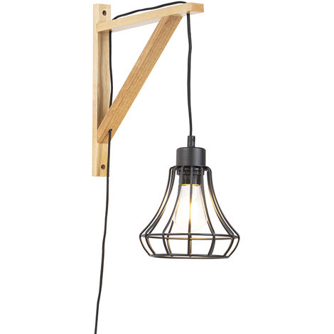 main image of "Wall lamp wood with black hangman"
