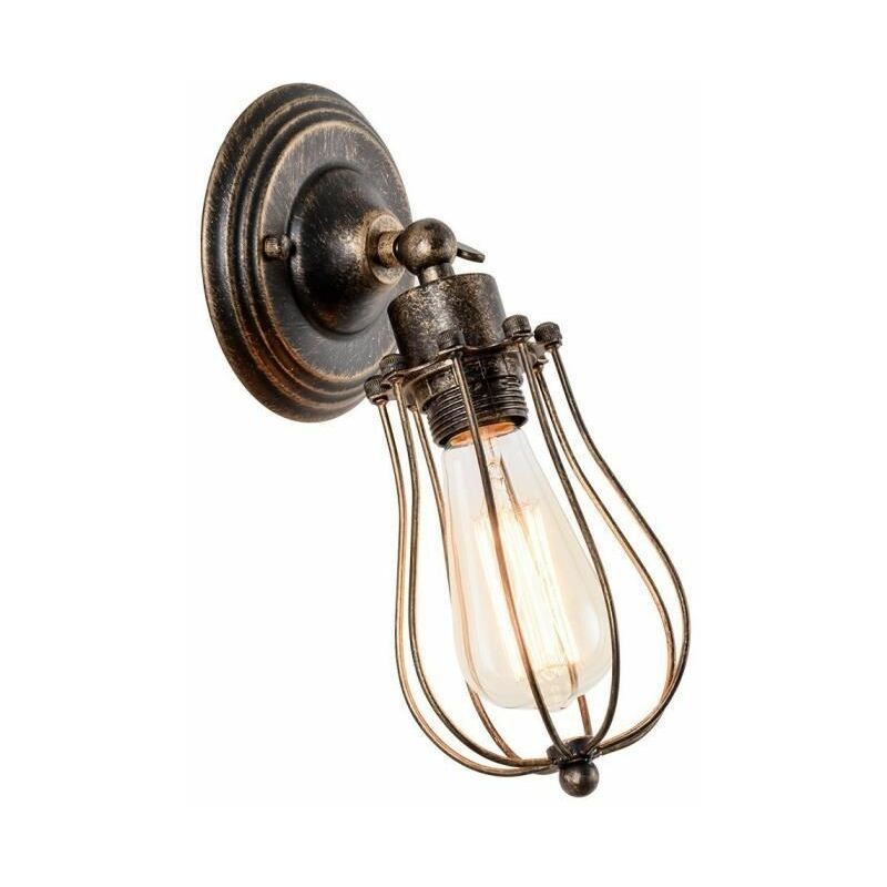 Axhup - Vintage Wall Lighting Fitting, Retro Industrial Wall Lamp with Adjustable Arm, Wire Metal Cage Wall Sconces Fixture (Rust)
