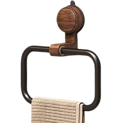 Vintage Walnut Wood Towel Ring with Suction Cup, No Drilling Required Towel Rings for Bathroom Wall, Wear-Resistant and Durable Stainless Steel Towel Holders