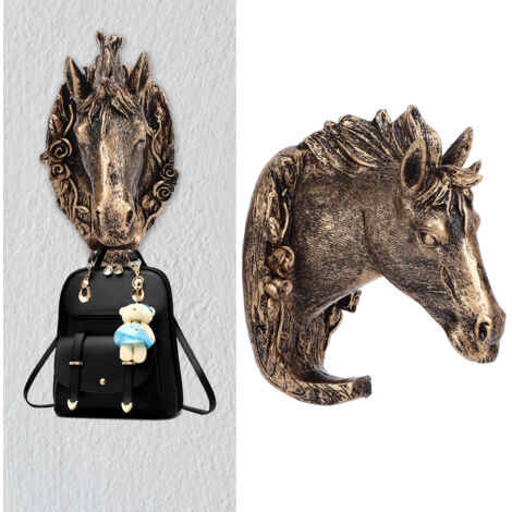 Vintage-Wandhaken in Form einer goldenen Pferdeskulptur – Antiker goldener Pferdekopf-Garderobenhaken aus Kunstharz für Wohnzimmer, Küche, Eingangsbereich