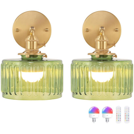 Vintage Wandleuchte Batterie Betrieben Amber Geriffeltes Glas, Kabellose LED Wandlampe mit Fernbedienung, Dekoratives Licht für Schlafzimmer Nachttisch Wohnzimmer