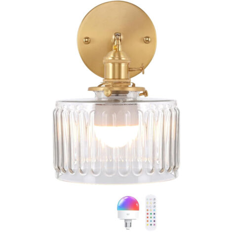 Vintage Wandleuchte Batterie Betrieben Geriffeltes Transparentglas, Kabellose LED Wandlampe mit Fernbedienung, Dekorative Beleuchtung für Schlafzimmer Nachttisch Flur Eingang
