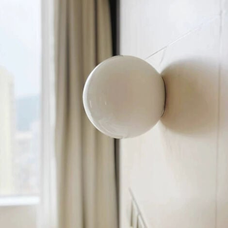 WOTTES Vintage Wandleuchte Innen Wandlampe Glaskugel Bettlampe Mattweiß Ø12cm für Schlafzimmer Wohnzimmer