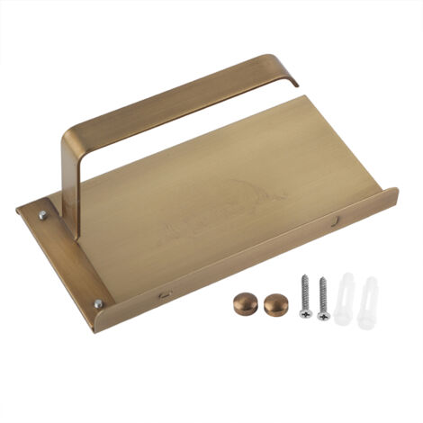 Vintage, wandmontierter Toilettenpapierhalter aus bronzefarbenem Messing mit integrierter Handyablage