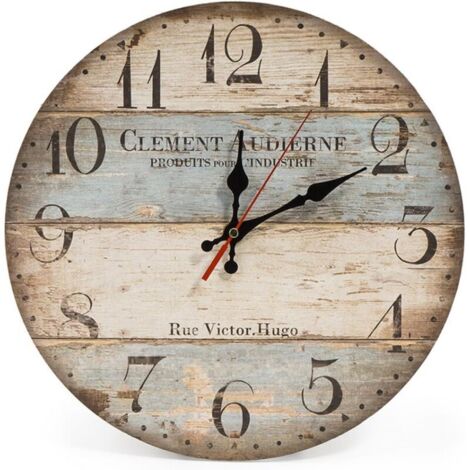 Vintage-Wanduhr im Landhausstil, 30 cm, mit geräuschlosem Holzzifferblatt, ideal zur Dekoration eines Wohnzimmers, Schlafzimmers, Büros, Cafés oder einer Bar (Victor Hugo)