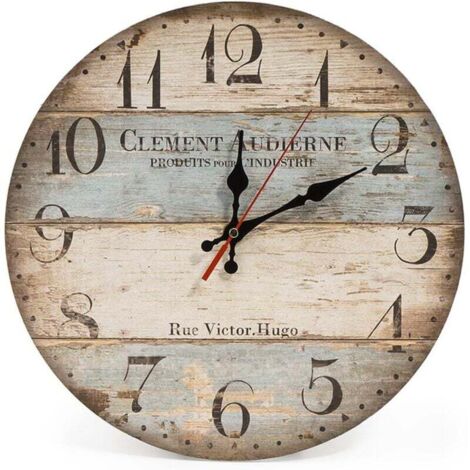 Vintage-Wanduhr im rustikalen Stil (30 cm) aus Holz – geräuschlos, gut lesbares Zifferblatt mit Minutenanzeige – Dekoration für Zuhause, Wohnzimmer, Schlafzimmer, Büro, Café oder Bar