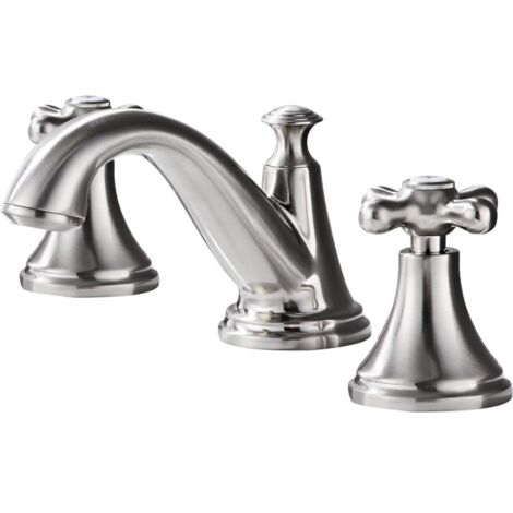 Vintage-Waschtischarmatur mit breitem Auslauf – 2-Griff-Armatur mit 3 Löchern, gebürstetes, vernickeltes Messing, tropffreie Keramikkartusche, verstellbare Montage von 8 bis 16 Zoll