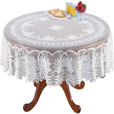 Vintage White Lace Rectangular Tablecloth for Wedding Party Diameter 180cm