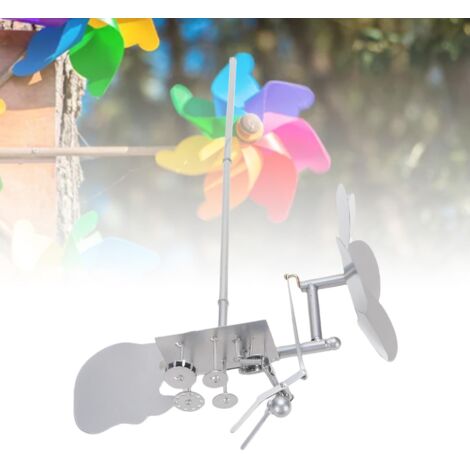 Vintage-Windmühle mit Trommelmotiv – Handgefertigte Metallskulptur für Terrasse, Garten und Balkon – Einzigartige dekorative Windturbine mit silberner Industrieoptik – Maße: 27 x 21 cm – Komplettes Se