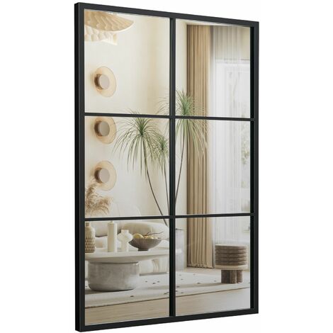 Vintage Windowpane Hanging Mirror Wall Mounted Decoration Mirror Steel Frame