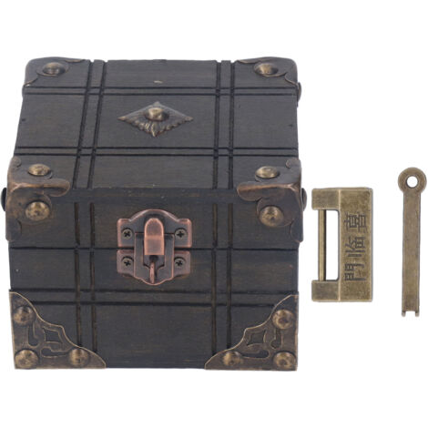 Vintage Wooden Box Retro Antique Decorative Treasure Chest Case Trinket Box with Lock for Storing Jewelry Pearl Gift Box