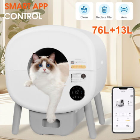 VINTEKY Litiere Chat Autonettoyante, Robot Nettoyeur Automatique de litière pour Chat avec Contrôle APP, Maison De Toilette Pour Chat, 76L+13L Grande Capacité