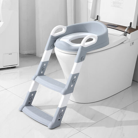 VINTEKY® Réducteur WC Siège de Toilette pour Enfants Echelle Confortable Pliable, Hauteur Réglable - Gris