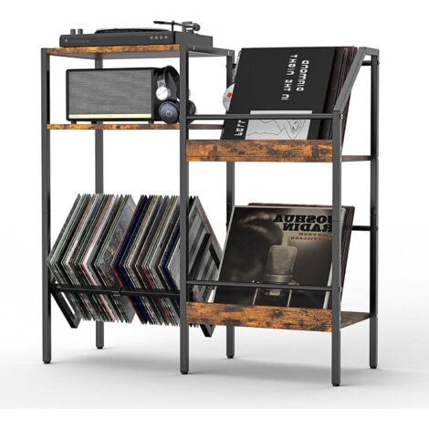 Vinyl Record Player Stand 5-Tier Vinyl Record Storage Cabinet, Turntable Stand End Table with 3 Records Storage Holder Shelf Compartments Hold 200 Albums