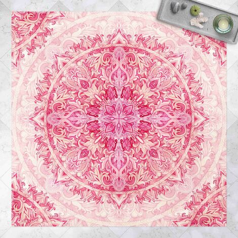 Vinyl-Teppich - Mandala Aquarell Ornament Muster pink - Quadrat 1:1