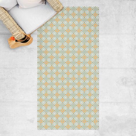 Vinyl-Teppich - Orientalisches Muster mit gelben Blüten - Hochformat 2:1
