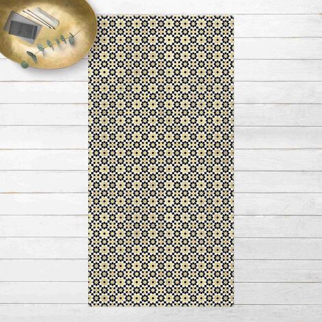 Vinyl-Teppich - Orientalisches Muster mit goldenen Blüten - Hochformat 2:1