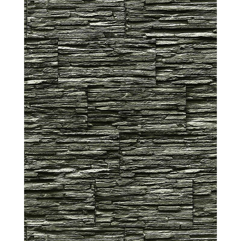 Vinyl wallpaper wall modern textured stone natural 1003-34 brick decor extra washable black grey 5.33 sqm (57 sq ft) - black