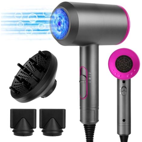 (violent, gris métallique)Seche Cheveux ionique 2000W-Uplayteck-Séchoir à Cheveux Professionnel avec 2 Concentrateurs et 1 Diffuseur, 3 Vitesses, 2