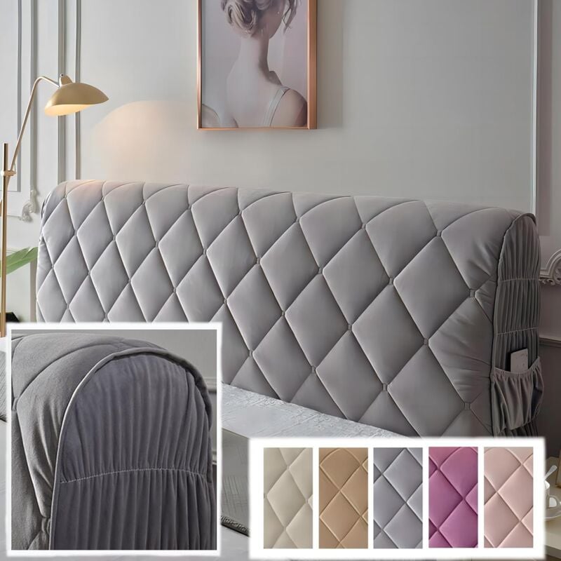 gris, 180 cm, Housse de tête de lit pour lit double/simple, rembourrée, élastique, anti-poussière, en coton, épaisse et anti-rayures, coussin