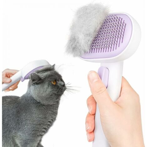 (Violet) Cat Brush Dogs, Self-Cleaning Cat Brush for Cats Dogs Long Short Hair in One-Touch Design, to Effectively Remove up to 95% of Dead Hair