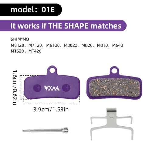 Violet polymétallique 01E Plaquettes de frein à disque pour vélo, plaquettes de frein hydrauliques, accessoires de frein à disque universels multi-métaux BB5 M355