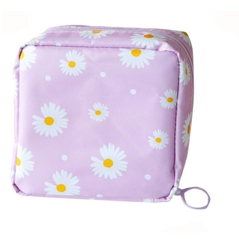(Violet) Sac pour serviettes hygiéniques Daisy, joli sac de courses portable de grande capacité en forme de dessin animé