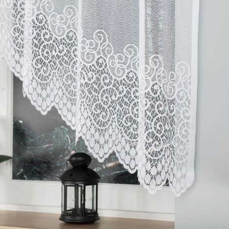 VIOLETTA - Rideau jacquard prêt-à-poser avec découpe en bas - 250x150 cm - blanc
