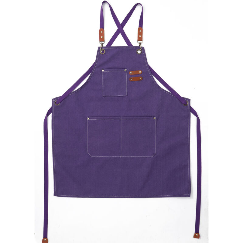 Linghhang - Violet)Tablier Cuisine Homme Tabliers en Toile avec 3 Poches Imperméable et Réglable Apron pour Barbecue, Restaurant,Jardin,