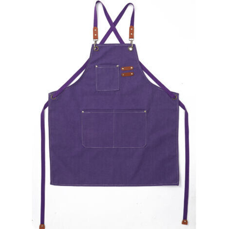 (Violet)Tablier Cuisine Homme Tabliers en Toile avec 3 Poches Imperméable et Réglable Apron pour Barbecue, Restaurant,Jardin, Charpentier，78 x 68cm