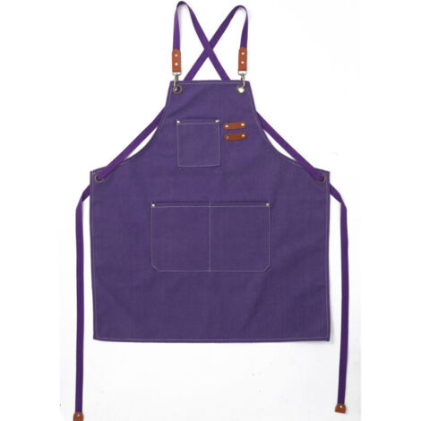 (Violet)Tablier Cuisine Homme Tabliers en Toile avec 3 Poches Imperméable et Réglable Apron pour Barbecue, Restaurant,Jardin, Charpentier，78 x 68cm