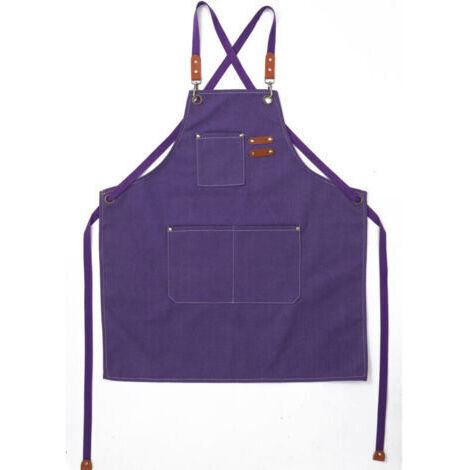 (Violet)Tablier Cuisine Homme Tabliers en Toile avec 3 Poches Imperméable et Réglable Apron pour Barbecue, Restaurant,Jardin, Charpentier，78 x 68cm