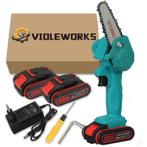 VIOLEWORKS 4 ''18V podadora inalámbrica batería motosierra motosierra eléctrica sierra de troncos 2 baterías azul